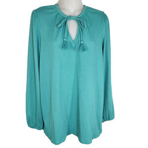Belle by Kim Gravel Womens Packabelle Tassel Peasant Top Lagoon Teal Small Knit